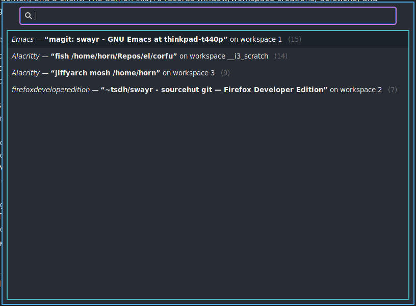 A screenshot of swayr switch-window